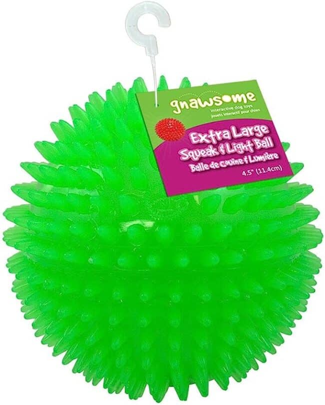 4.5” Spiky Squeak & Light Ball Dog Toy - Extra Large, Cleans teeth and Promotes Dental and Gum Health for Your Pet, Colors will vary, All Breed Sizes